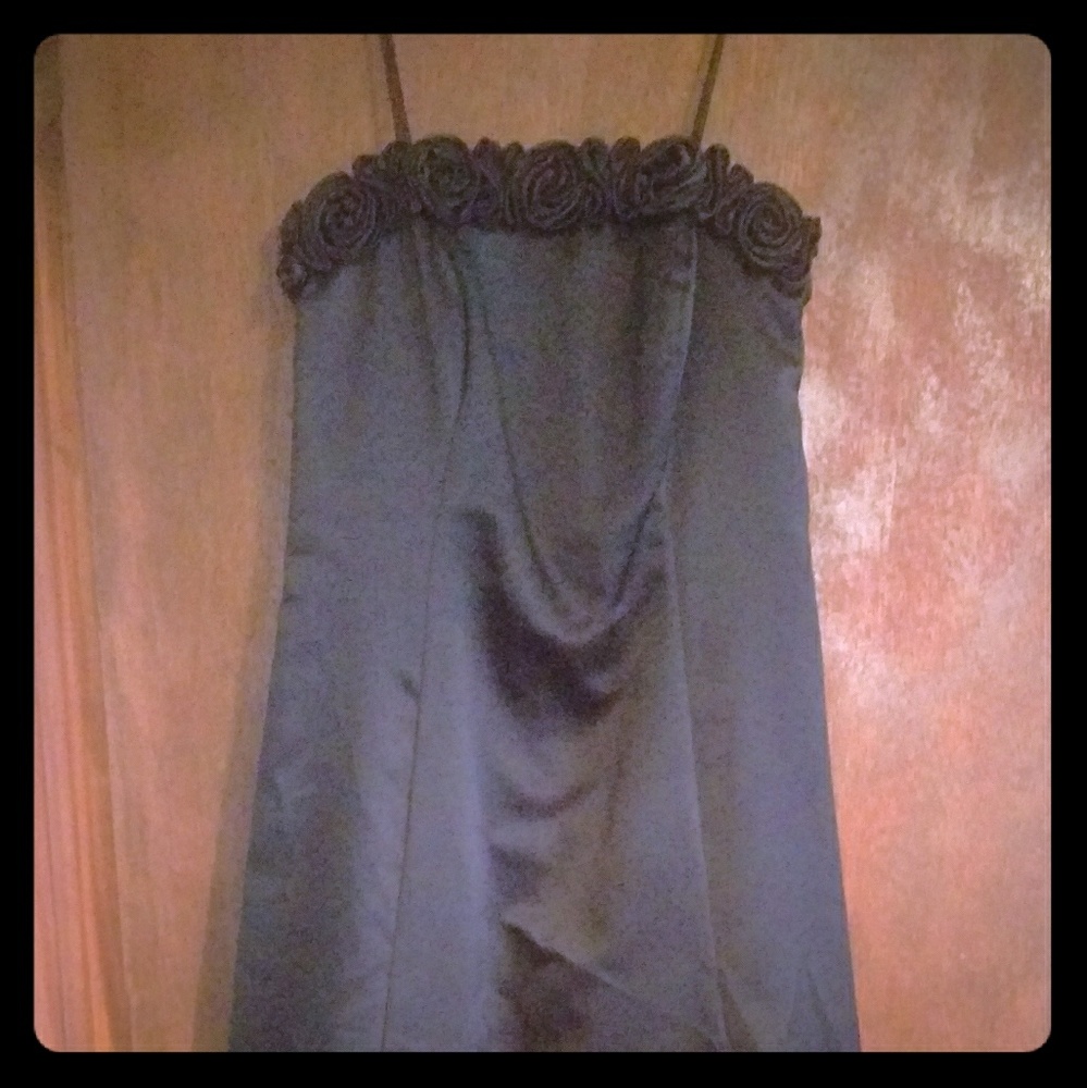 Full length black strapless prom dress